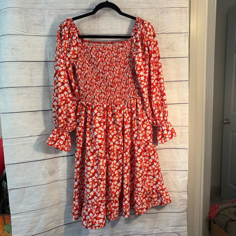 Plus Size Floral Mid Length Long Sleeve Dress